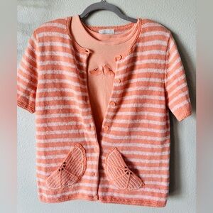 Y2K Hand Embroidered Striped Cardigan & Tank set with orange slices. Size S